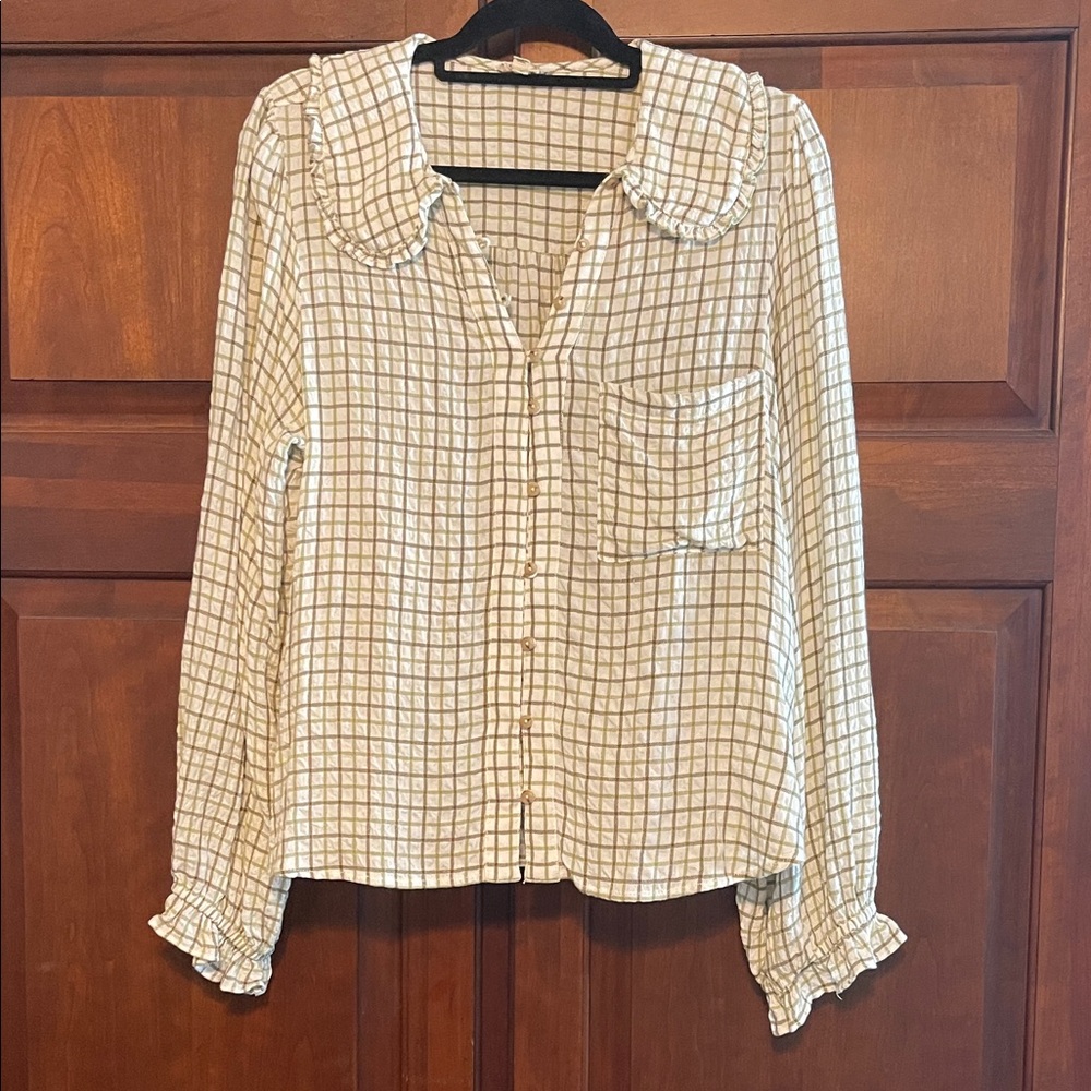 Anthropologie Keira Collared, Button-Front Blouse by Pilcro